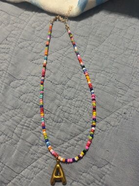 Gold 'A' Initial Rainbow Necklace